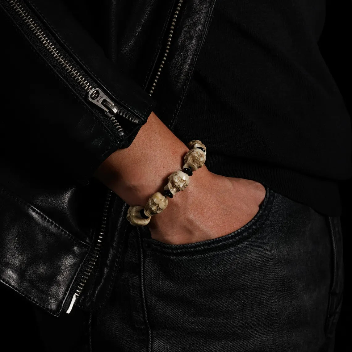 Dharma Deer Yak Bone Double-Sided Skull Amulet Bracelet Protection Amulet