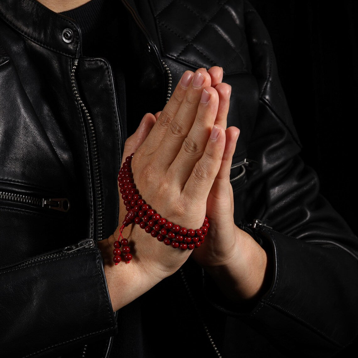 Dharma Deer Cinnabar 108 Mala Beads Necklace