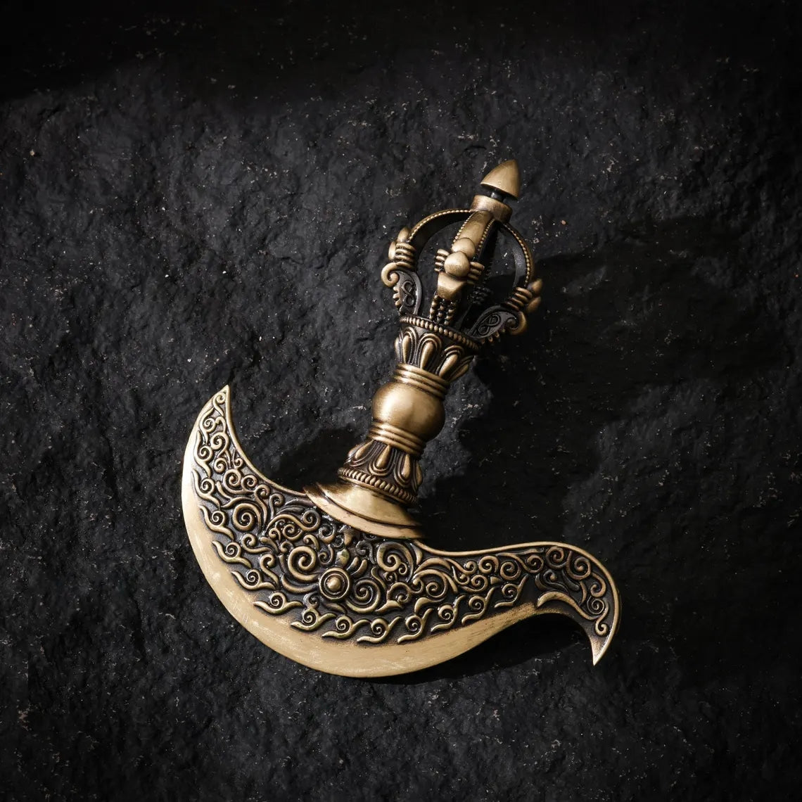Dharma Deer Brass Vajra Phurba Handheld Ritual Object 12cm