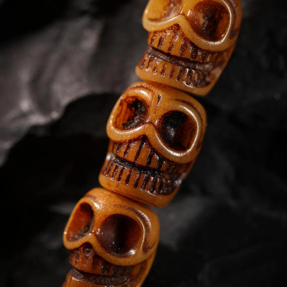 Dharma Deer Bone Skull Necklace 108 Mala Beads