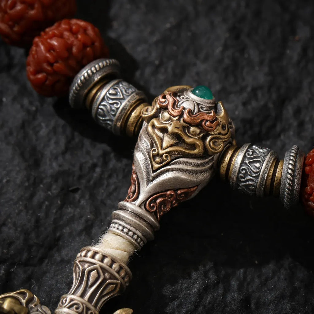 Dharma Deer Vajra Rudraksha Beads Bracelet Tibetan Amulet