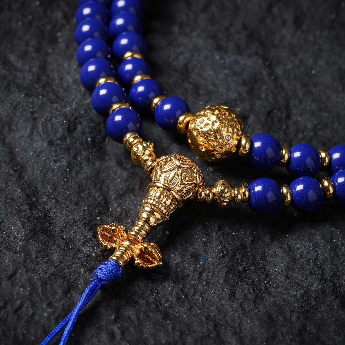 Dharma Deer Lapis Lazuli 108 Mala Necklace with Gold-Plated Accents