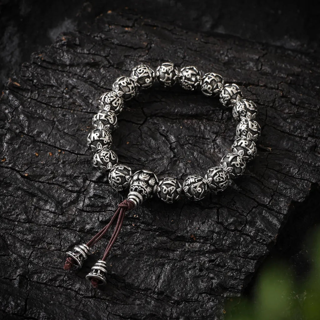 Dharma Deer Tibetan Om Sterling Silver Bracelet