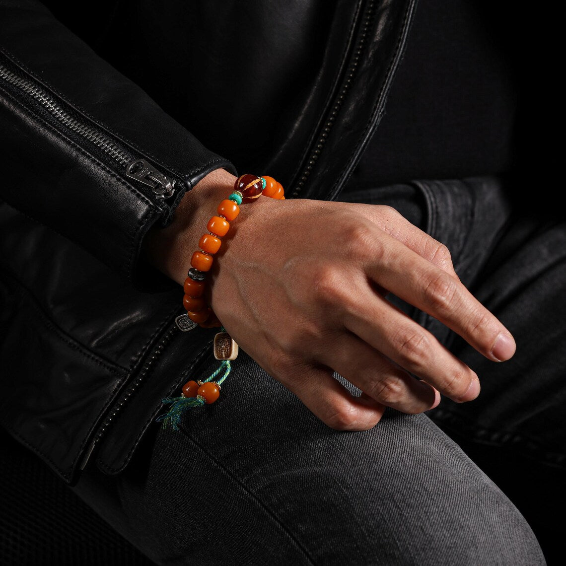 Dharma Deer Tibetan Sacred Yak Bone Bracelet Dzi & Zaki