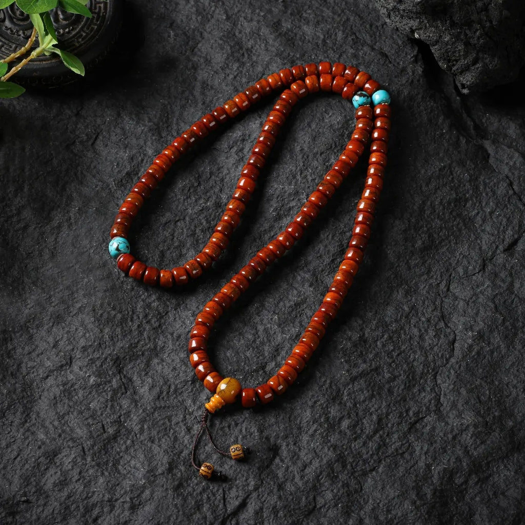 Dharma Deer Yak Bone 108 Mala Beads with Turquoise