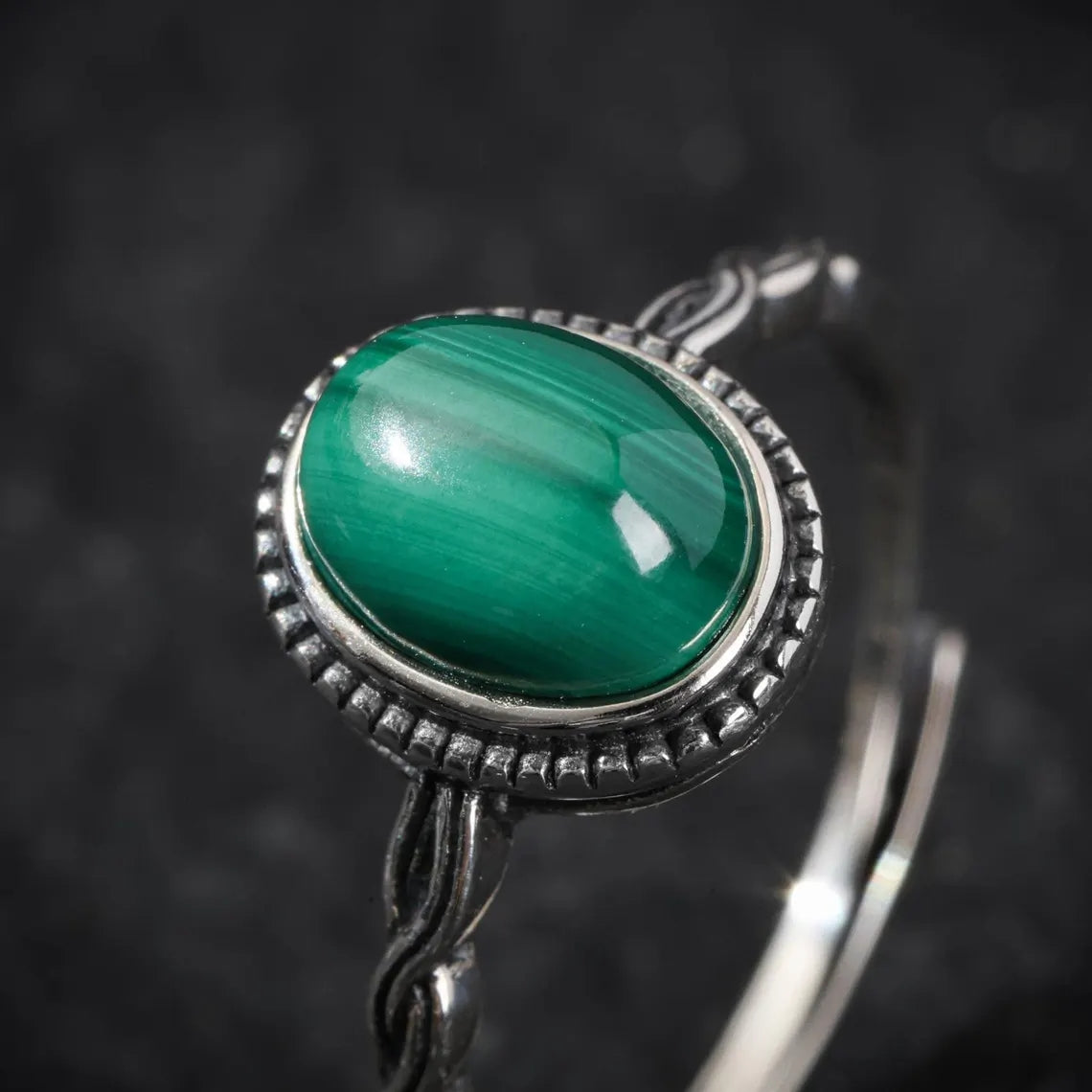 Dharma Deer Tibetan Sterling Silver Malachite Ring