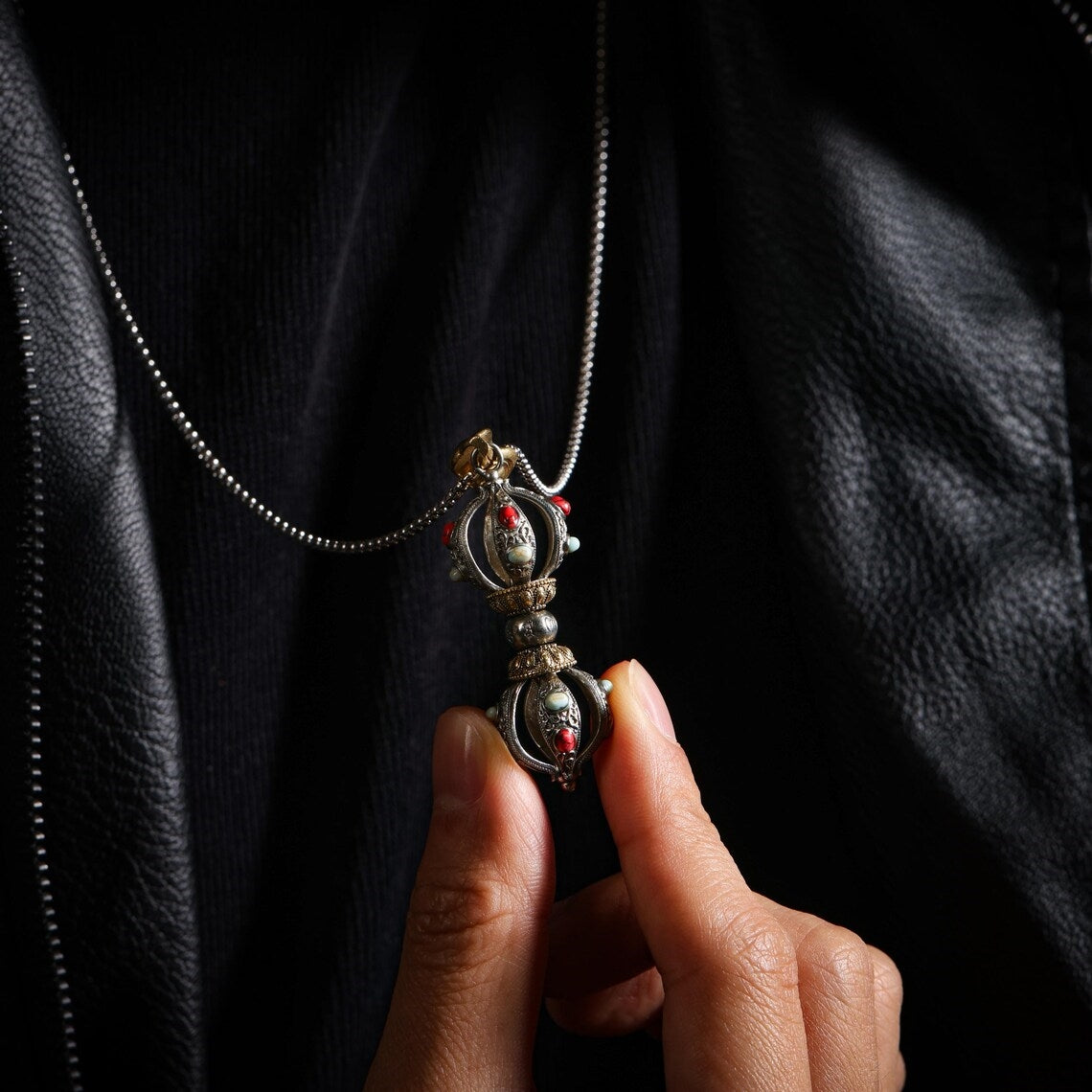 Dharma Deer Five-Pronged Vajra Pendant Necklace Tibetan Amulet