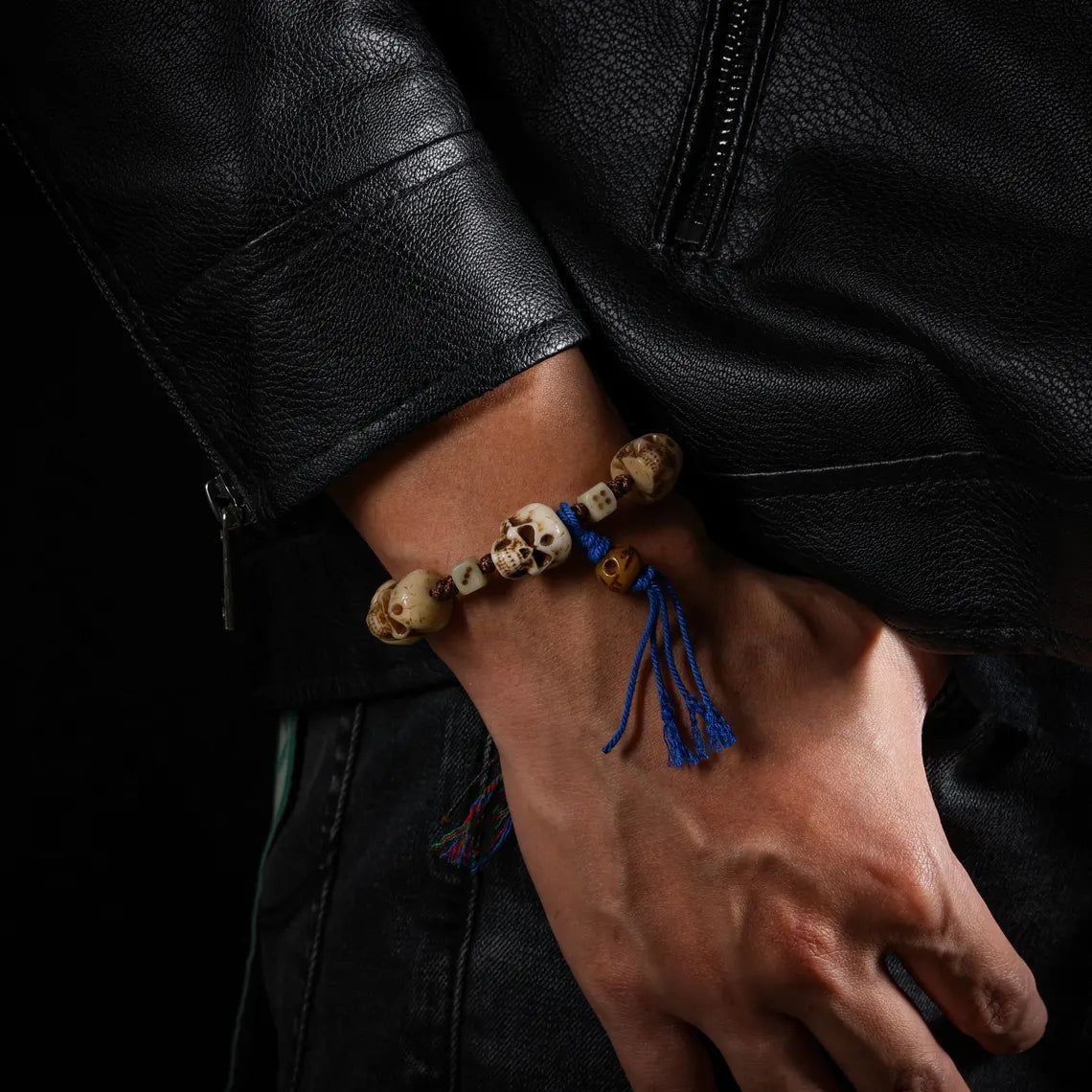 Dharma Deer Yak Bone Carved Skull Bracelet Amulet