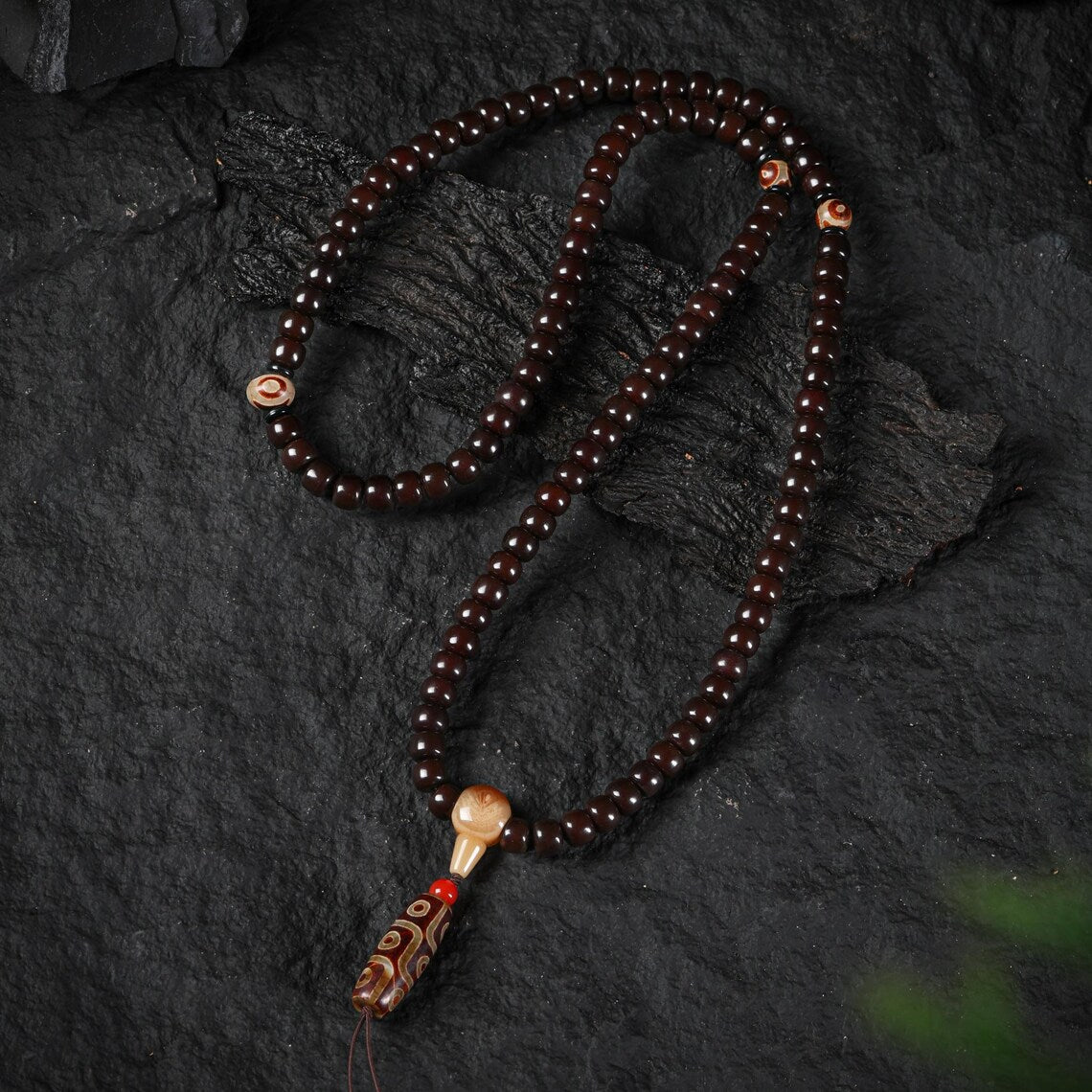 Dharma Deer Black Bodhi 108 Mala Beads Necklace
