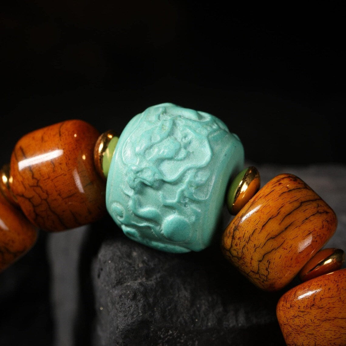 Dharma Deer Yak Bone Bracelet with Turquoise & Vajra Bead
