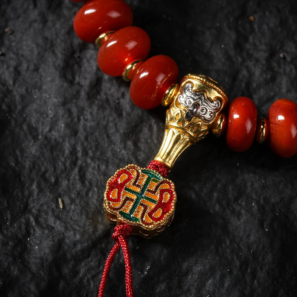 Dharma Deer Red Agate Tibetan Bracelet