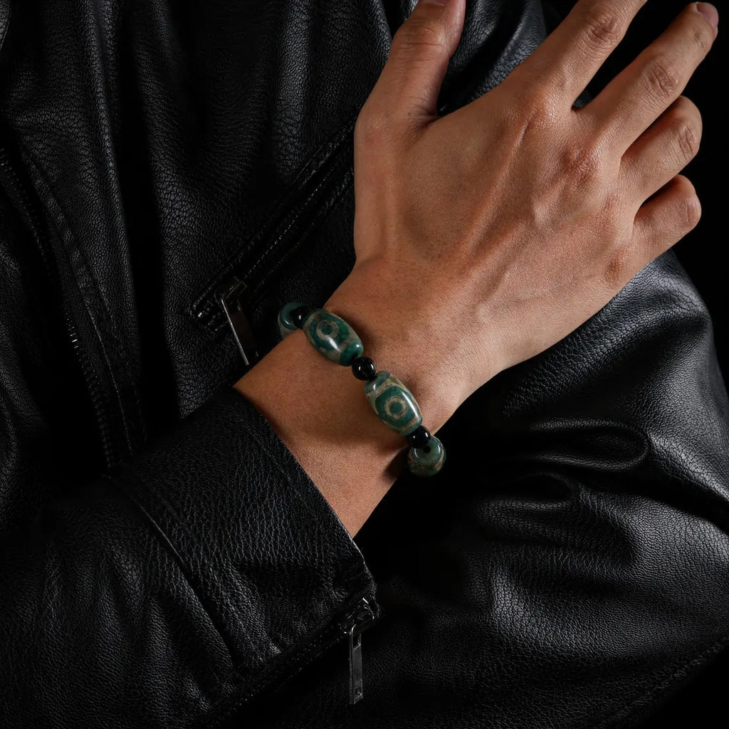 Dharma Deer Tibetan Dzi Agate Bracelet Statement Stretch Bracelet Protective Talisman Jewelry