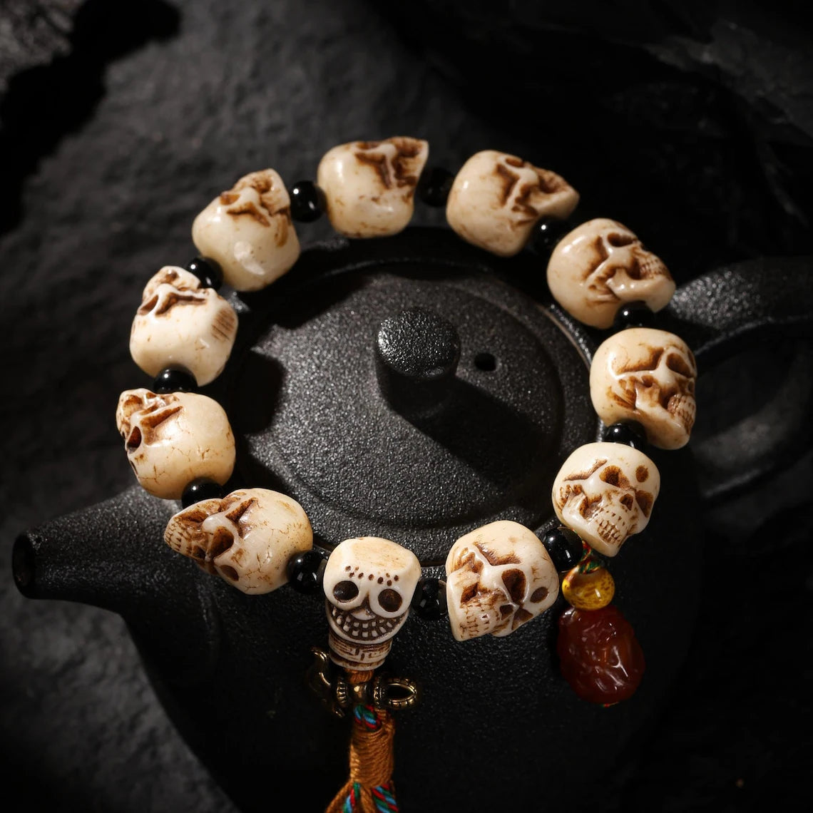Dharma Deer Bone Skull Bracelet Charnel Ground