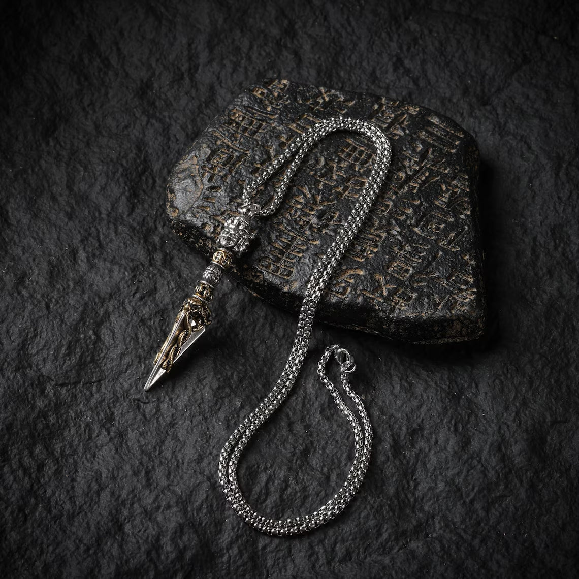 Dharma Deer Sterling Silver Phurba Pendant Necklace
