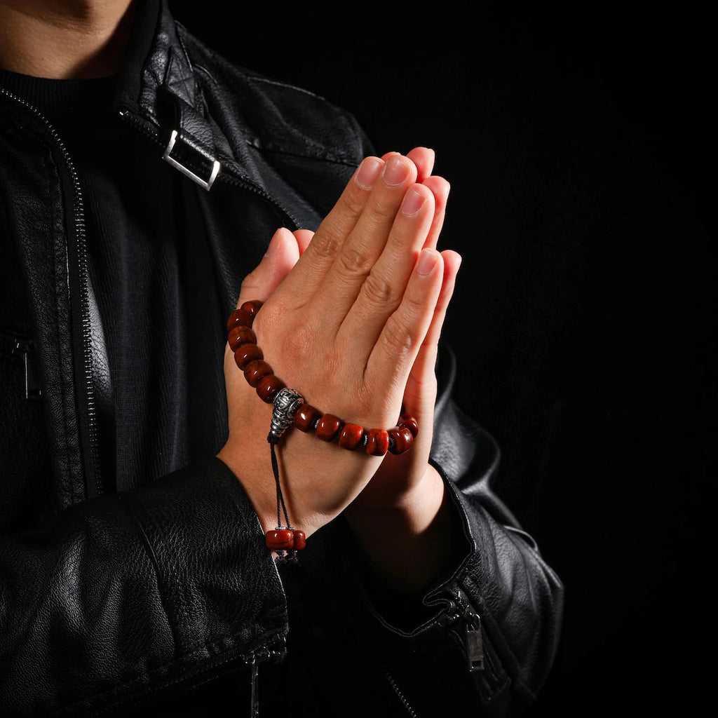Dharma Deer Yak Bone Bracelet with Om Mani Padme Hum Bead, Adjustable Bracelet
