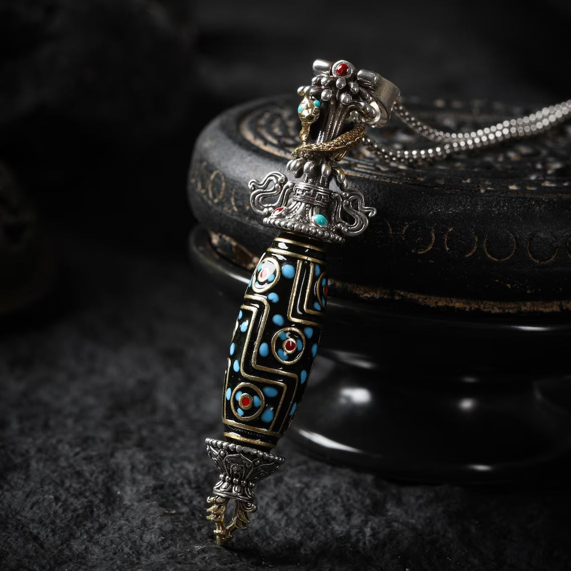 Dharma Deer Vajra Rotating Dzi Pendant Necklace