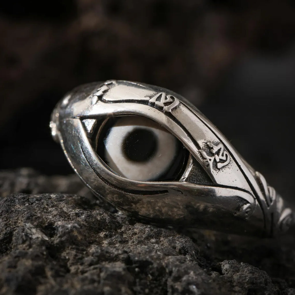 Dharma Deer Dzi Ring Sterling Silver Adjustable Tibetan Statement Ring