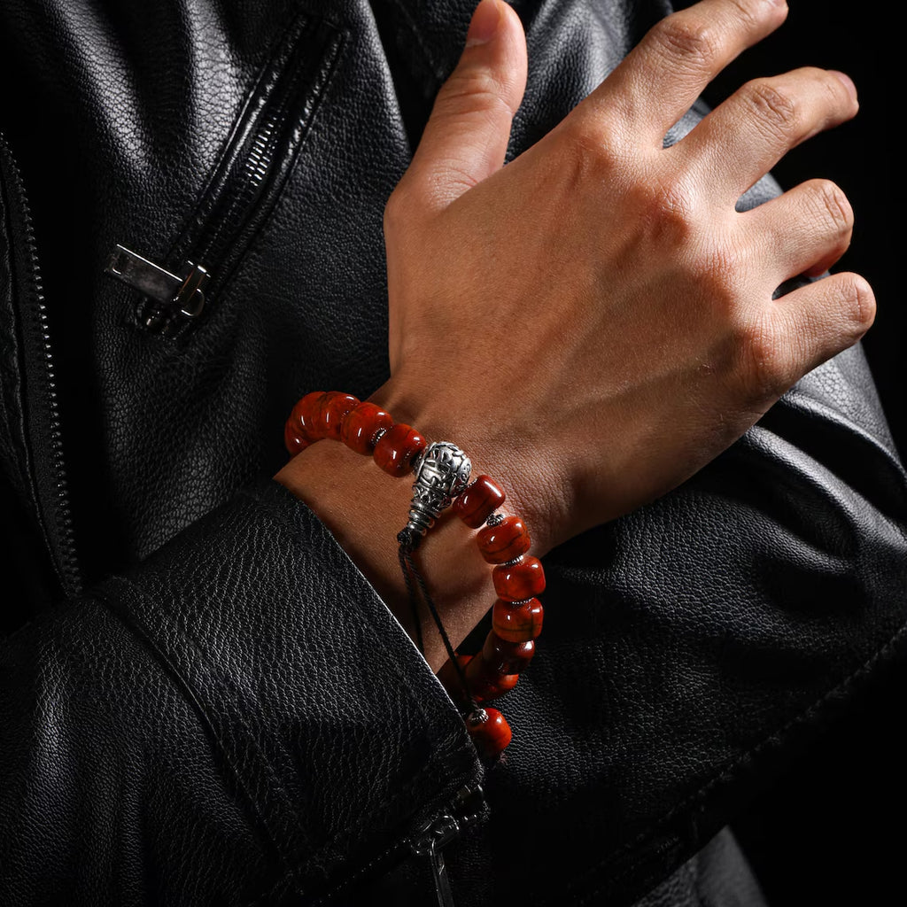 Dharma Deer Yak Bone Bracelet with Om Mani Padme Hum Bead, Adjustable Bracelet