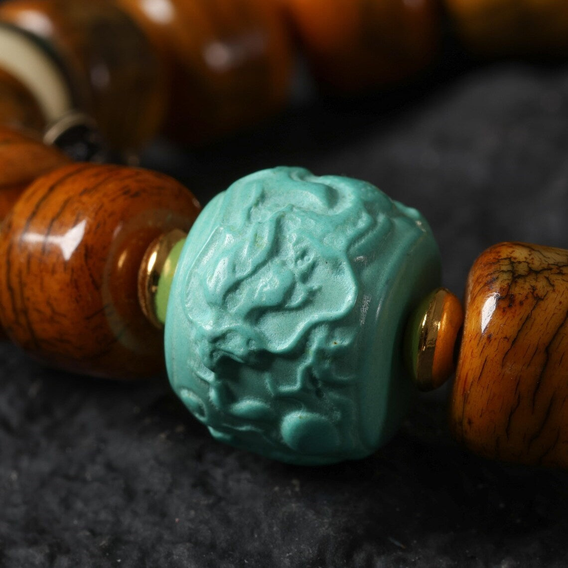 Dharma Deer Yak Bone Bracelet with Turquoise & Vajra Bead