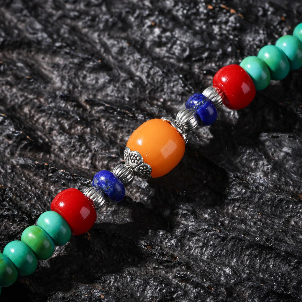 Dharma Deer Turquoise Dzi Bead Necklace 108 Mala BeadsTibetan Talisman