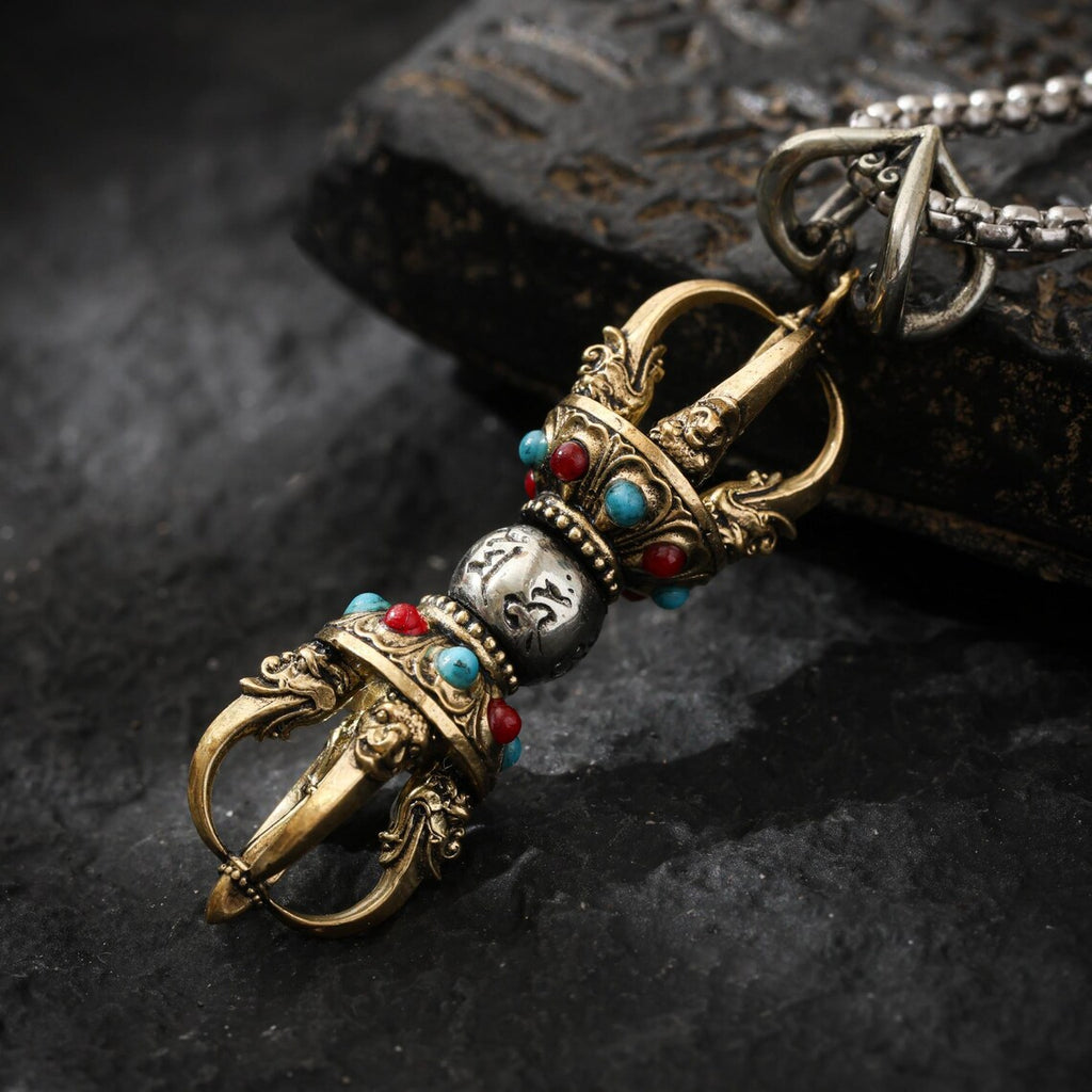 Dharma Deer Five-Pronged Vajra Pendant Tibetan Amulet