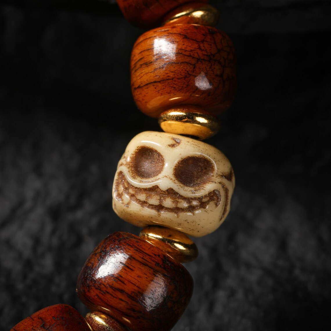 Dharma Deer Yak Bone Dzi Skull Bead Bracelet