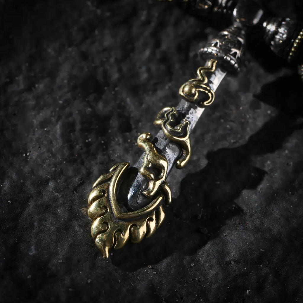 Dharma Deer Manjushri Sword & Vajra Pendant Necklace Tibetan Wisdom Protection Talisman
