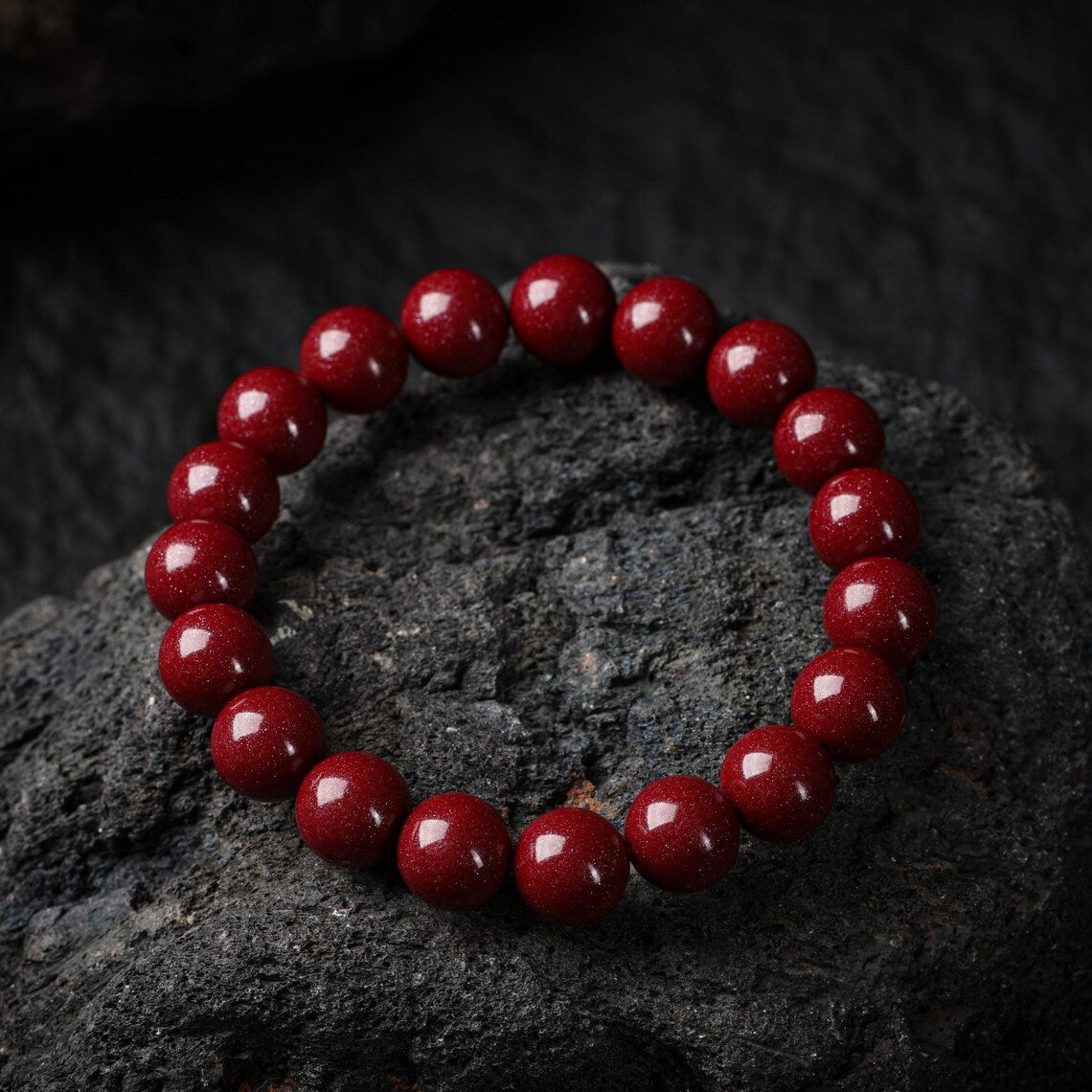 Dharma Deer Cinnabar Amulet Mala Bead Bracelet