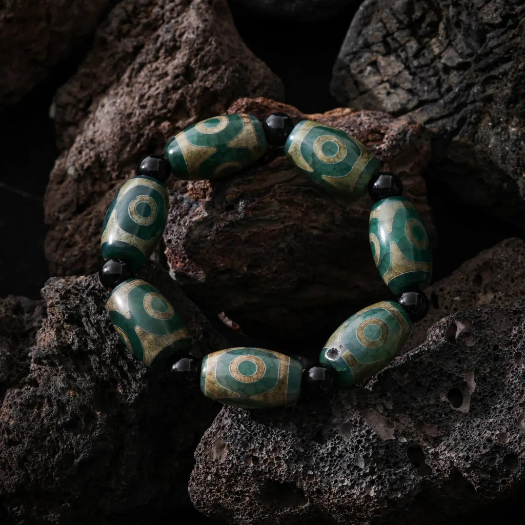 Dharma Deer Tibetan Dzi Agate Bracelet Statement Stretch Bracelet Protective Talisman Jewelry