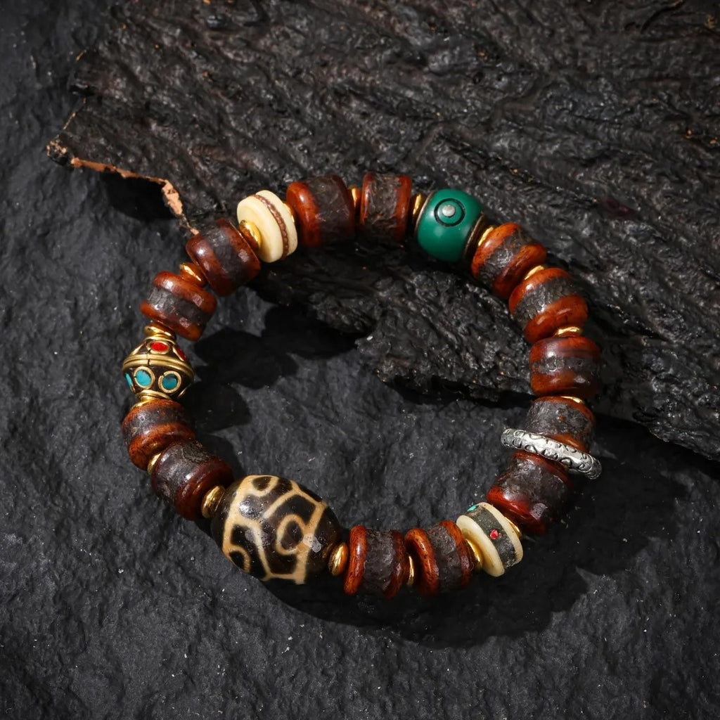 Dharma Deer Yak Bone Bead Bracelet with Dzi Accent