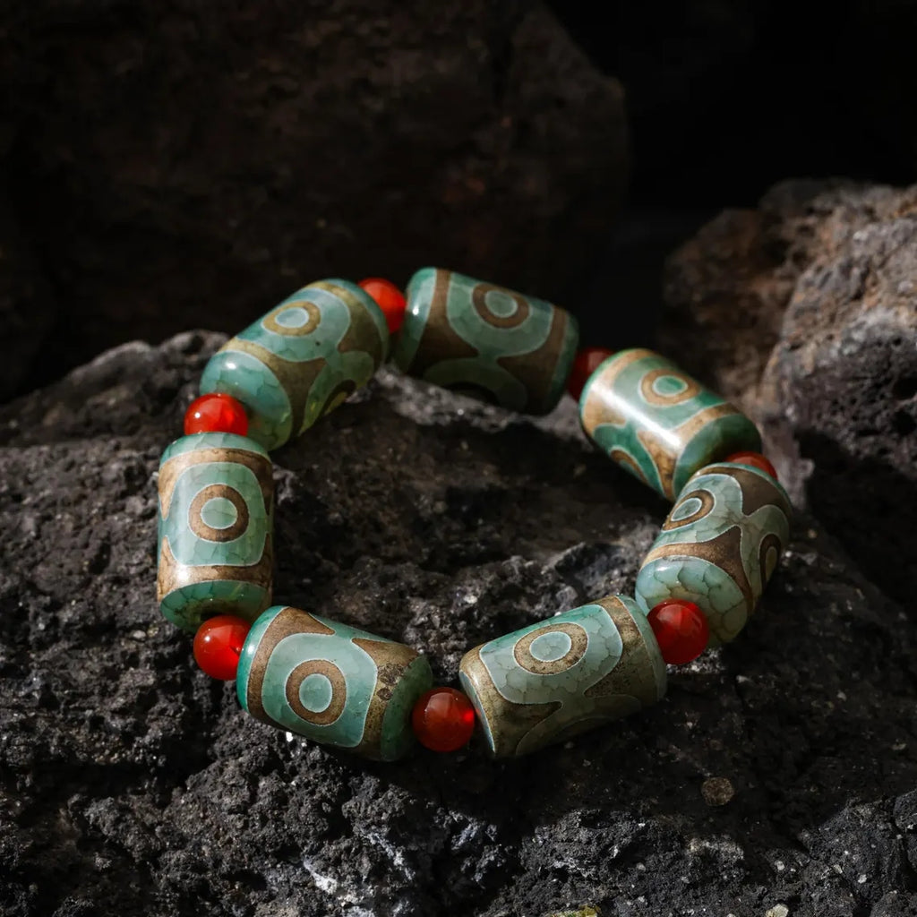 Dharma Deer Tibetan Dzi Agate Bracelet Statement Stretch Bracelet Protective Talisman Jewelry