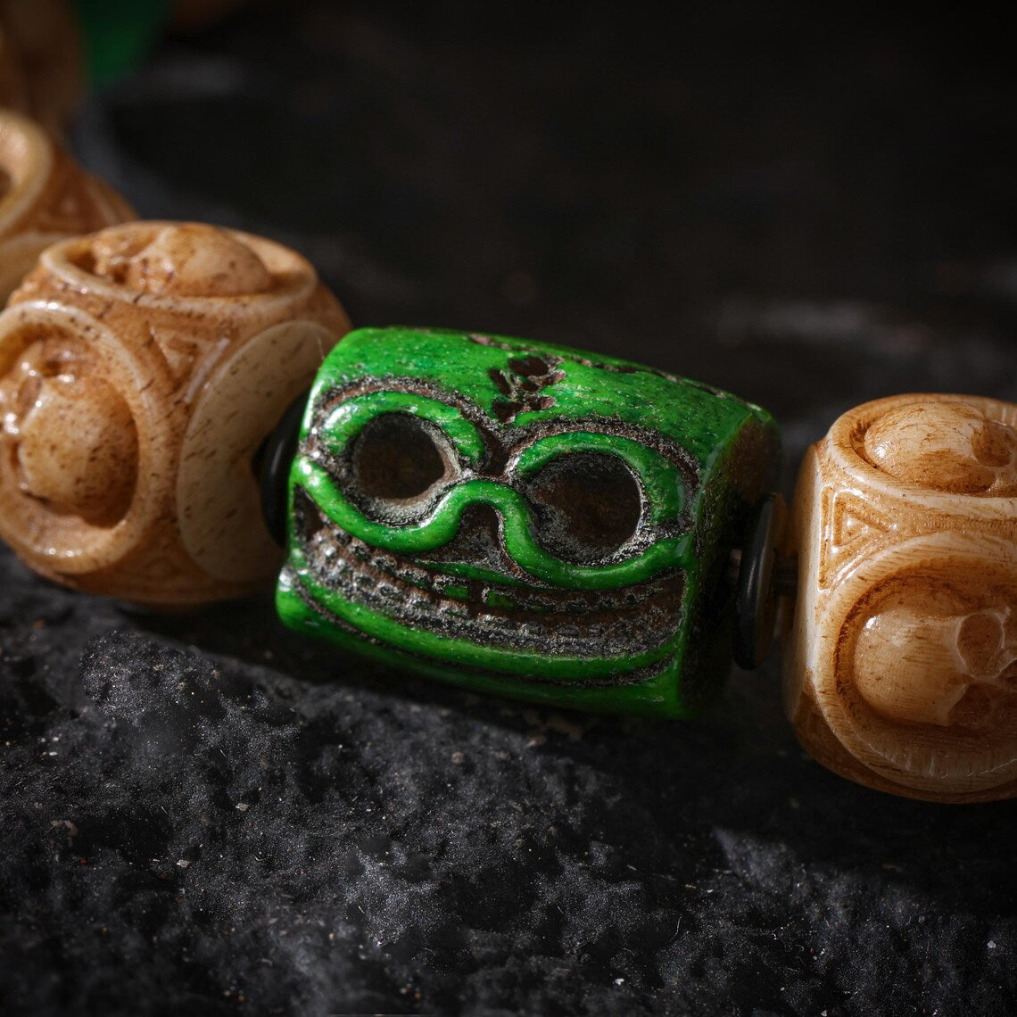 Dharma Deer Yak Bone Skull Bracelet Tibetan Amulte