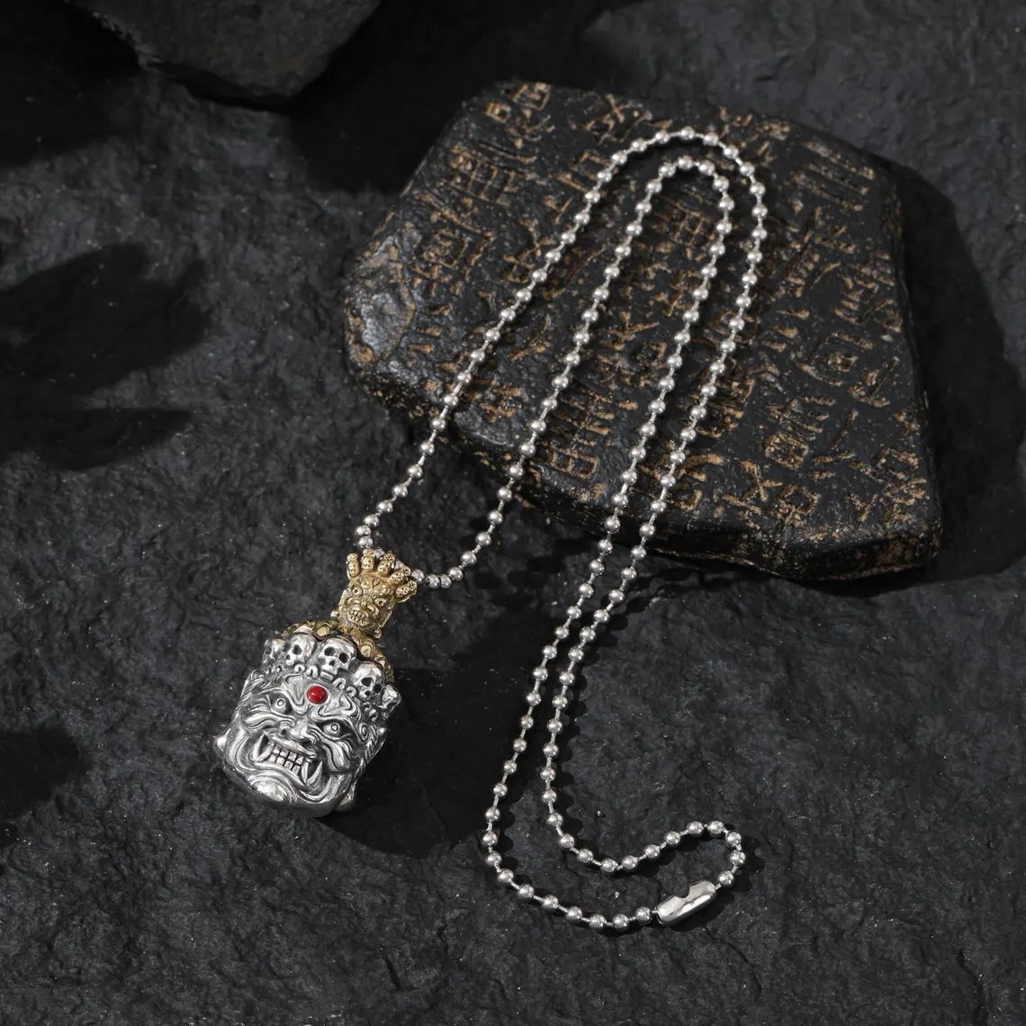 Dharma Deer Tibetan Mahakala Protector Pendant Black Deity