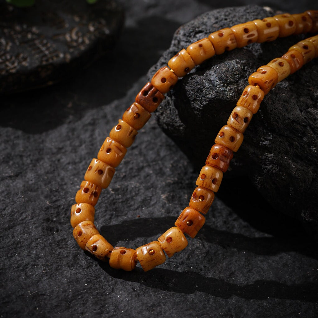 Dharma Deer Bone Skull Necklace 108 Beads