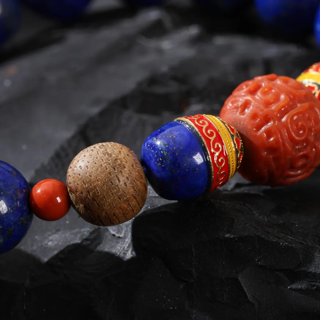 Dharma Deer Lapis Lazuli bracelet with Red Agate Accent