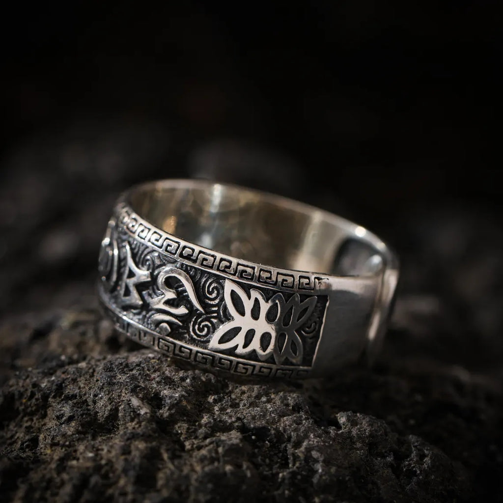 Dharma Deer Om Mani Padme Hum Ring Tibetan Mantra Band Adjustable Silver Ring