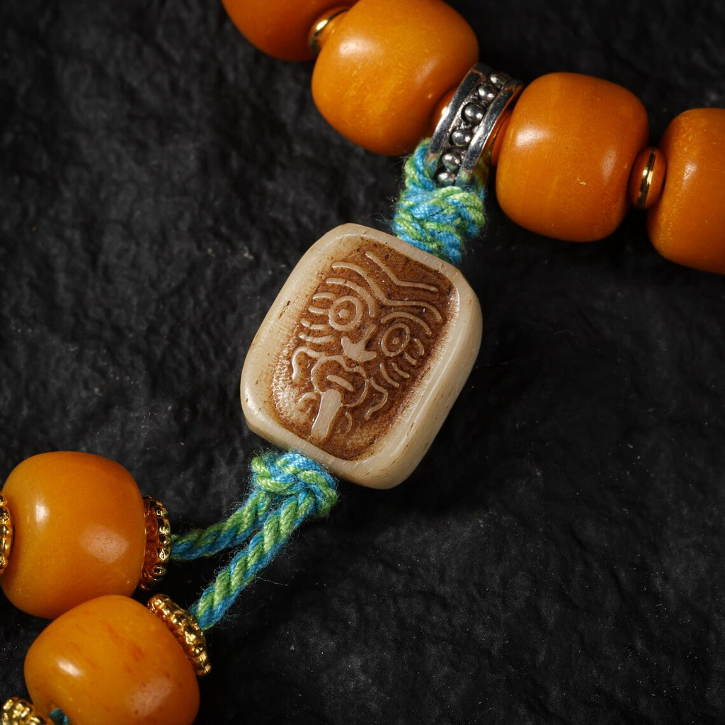 Dharma Deer Tibetan Sacred Yak Bone Bracelet Dzi & Zaki
