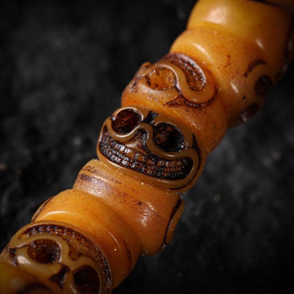 Dharma Deer Bone Smiling Skull Necklace 108 Mala Beads