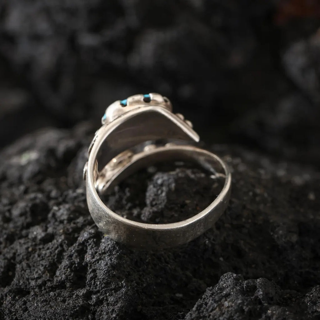 Dharma Deer Turquoise & Red Agate Sterling Silver Ring | Adjustable Open Band | Handmade Statement Ring