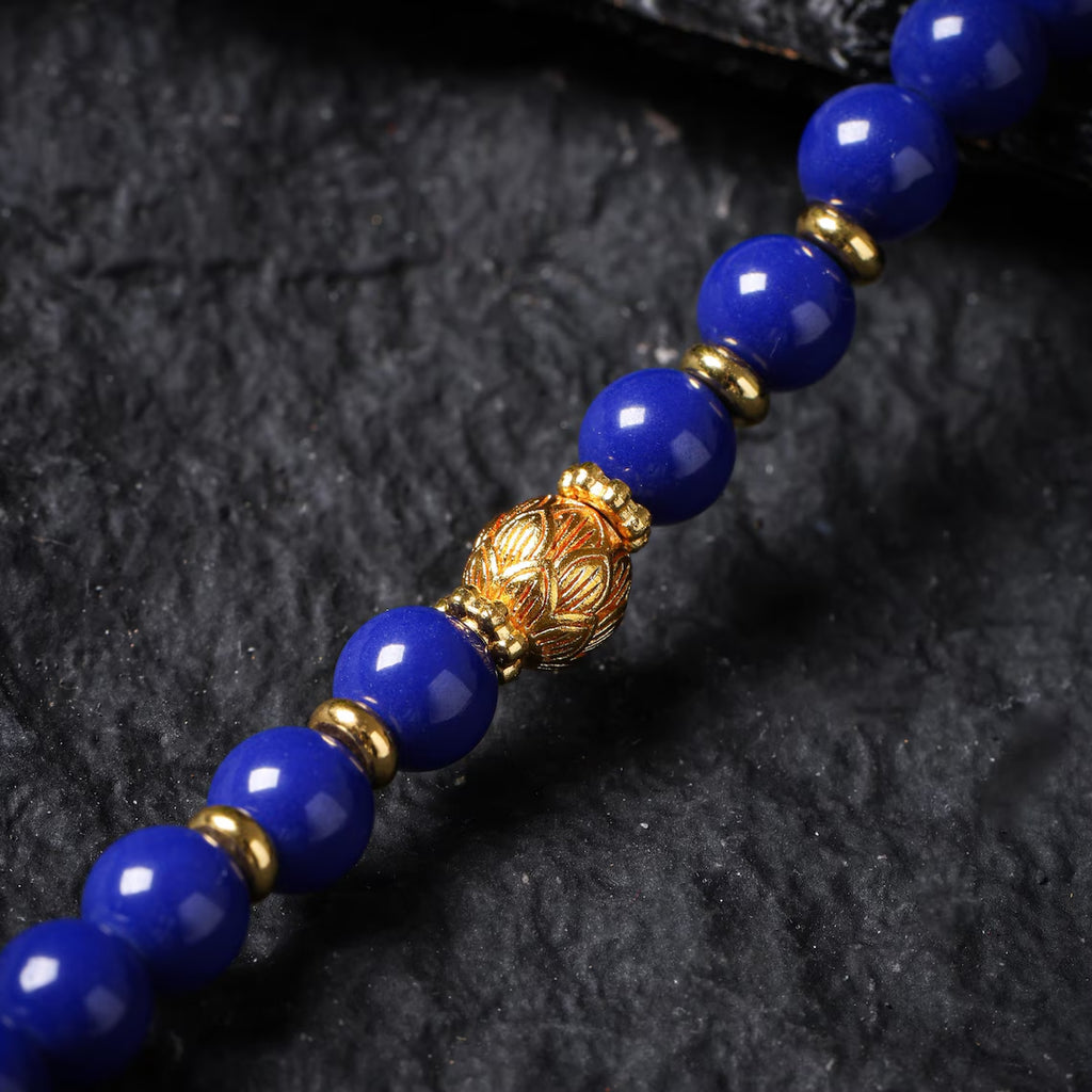 Dharma Deer Lapis Lazuli 108 Mala Necklace with Gold-Plated Accents