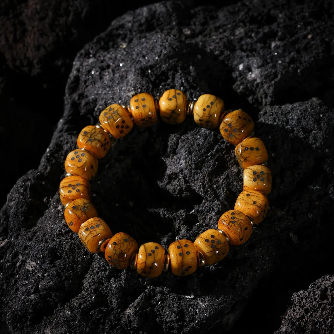 Dharma Deer Yak Bone Dice Fortune Bracelet Tibetan Amulet