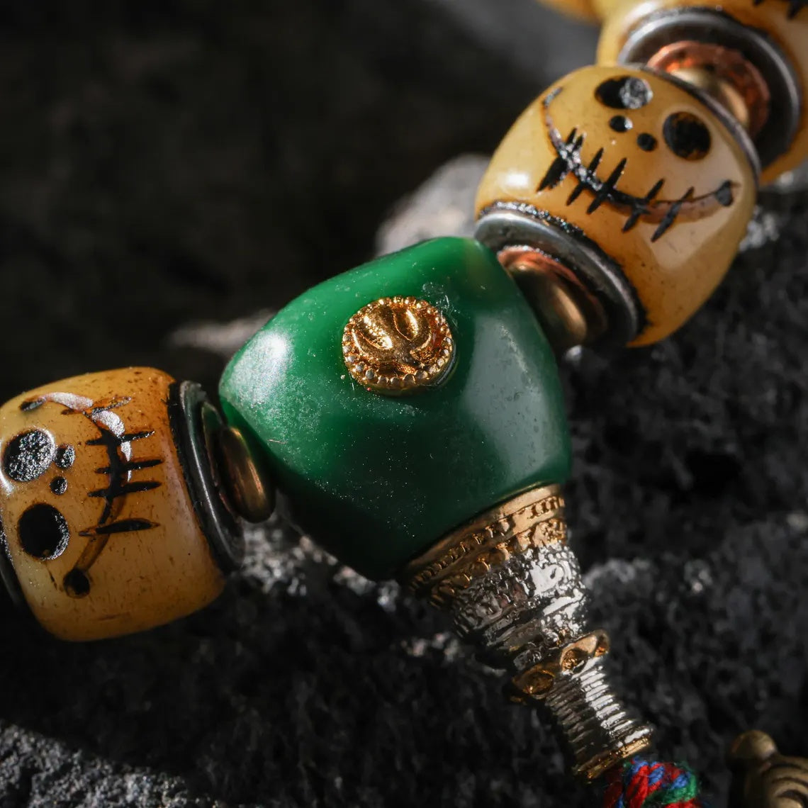 Dharma Deer Yak Bone Bracelet Tibetan Protection Talisman Smiling Fool