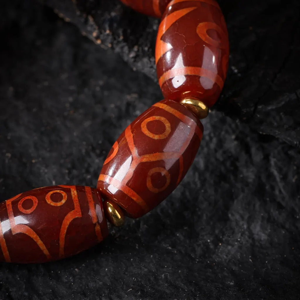 Dharma Deer Tibetan Three-Eyed Dzi Mala Bracelet