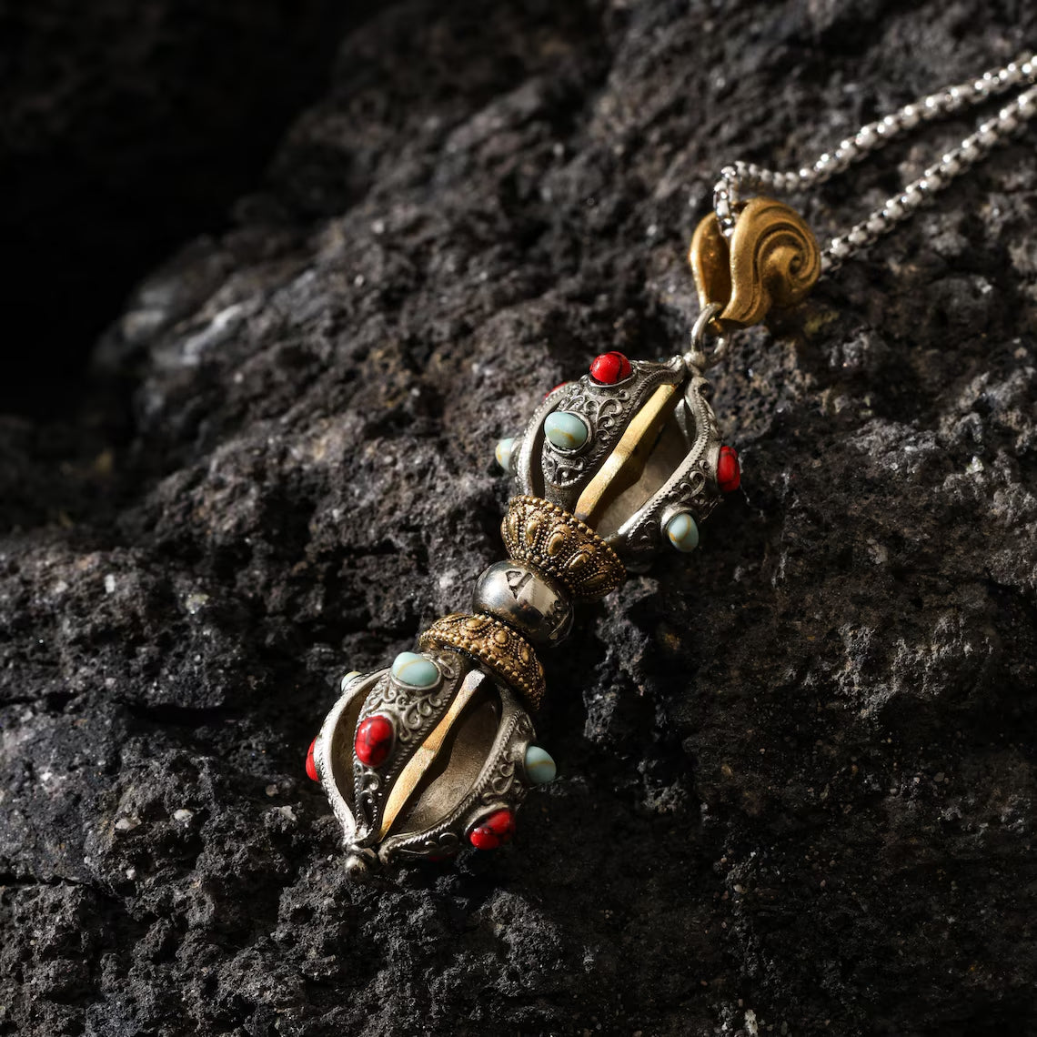 Dharma Deer Five-Pronged Vajra Pendant Necklace Tibetan Amulet