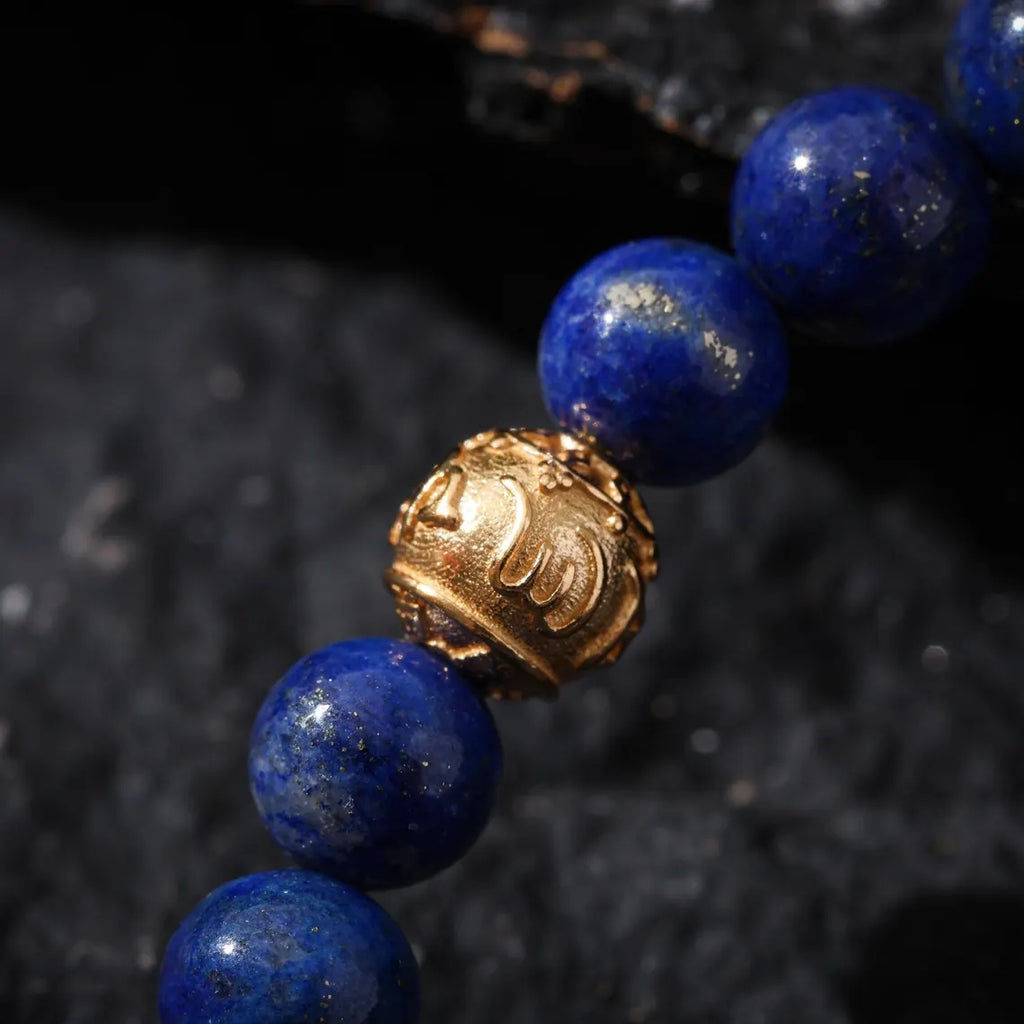 Dharma Deer Lapis Lazuli bracelet Red Agate, Ruby, Gold-plated
