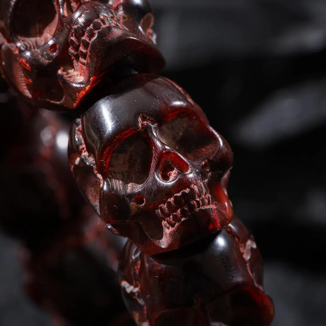 Dharma Deer Red Skull Yak Bone Bracelet Hand-Carved Oversized Beads 20mm
