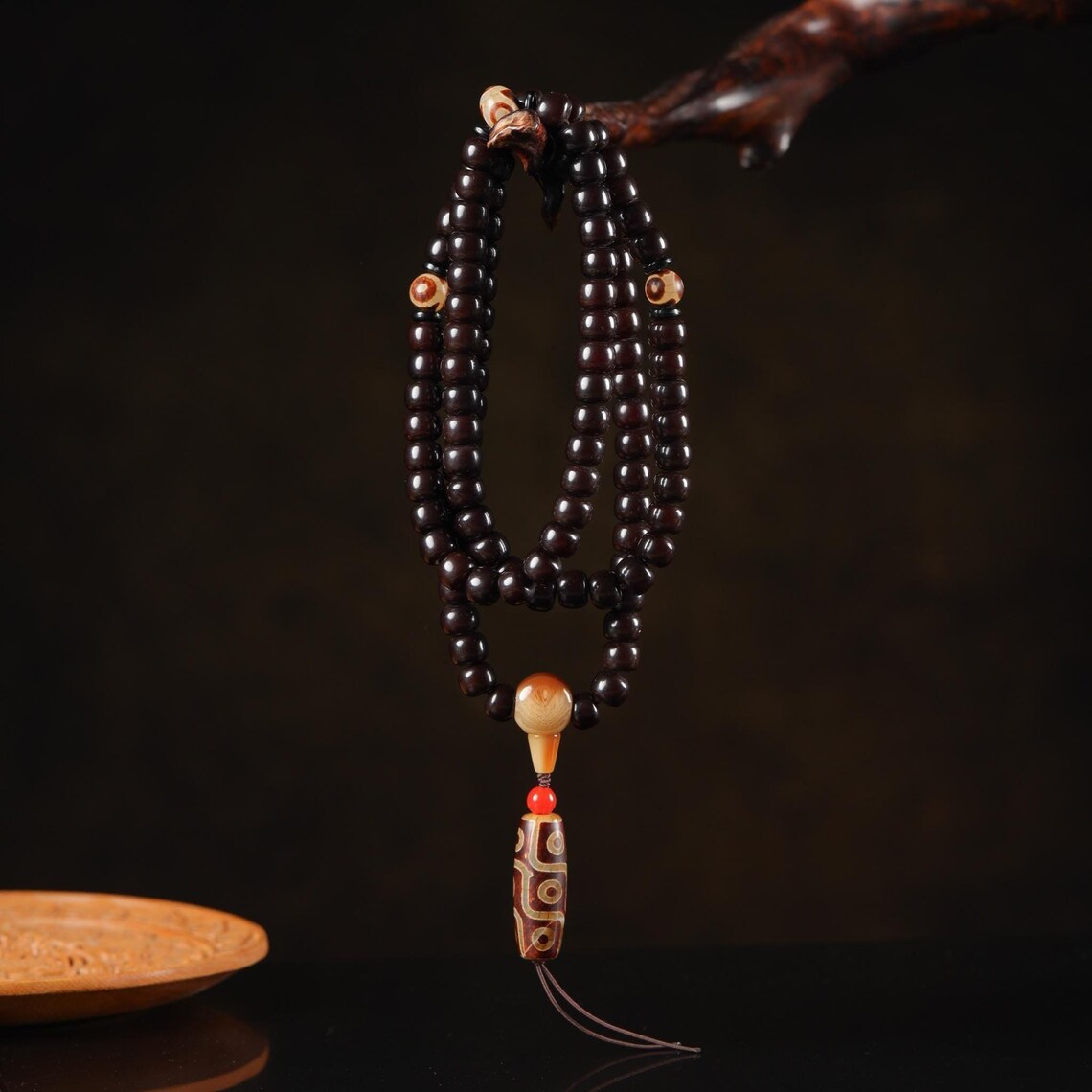 Dharma Deer Black Bodhi 108 Mala Beads Necklace