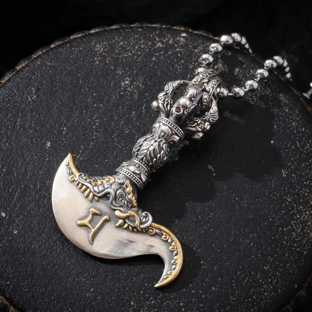Dharma Deer Daikokuten Vajra Axe Pendant 24K Gold Vermeil