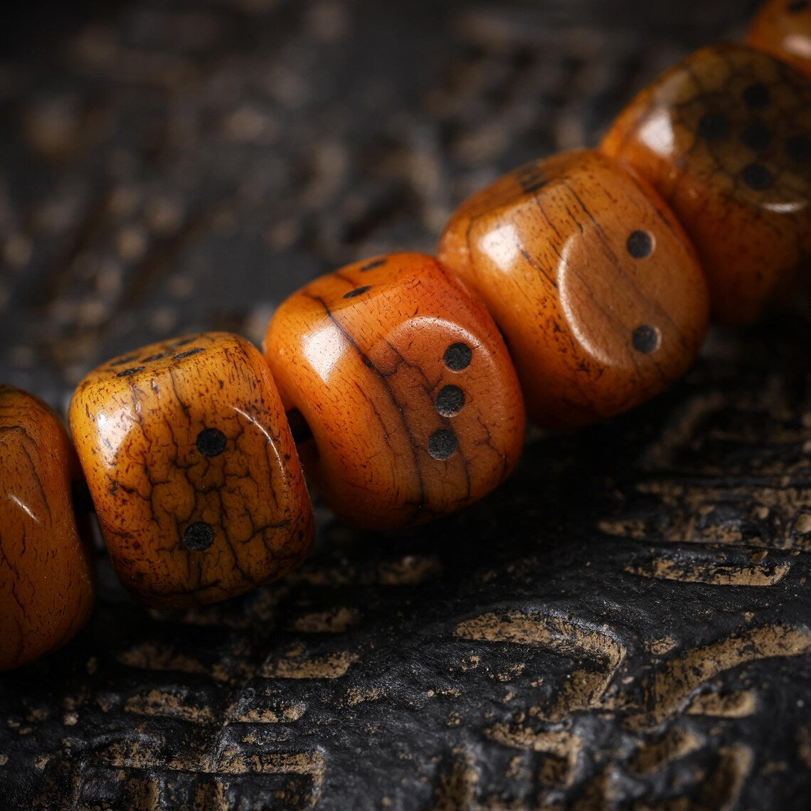 Dharma Deer Yak Bone Dice Fortune Bracelet Tibetan Amulet