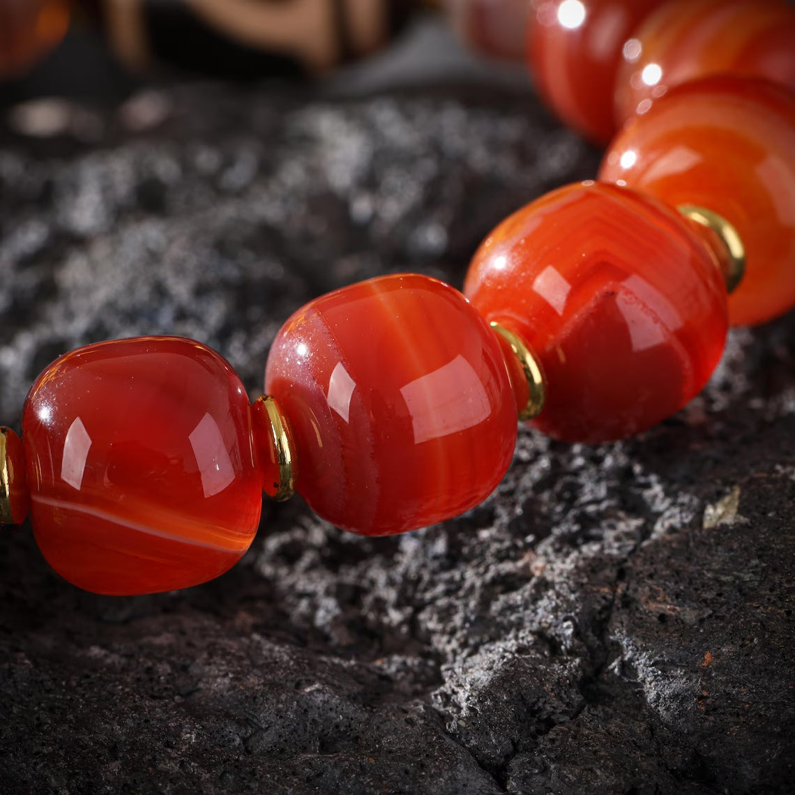 Dharma Deer Mala Bracelet One-Eyed Dzi Sardonyx